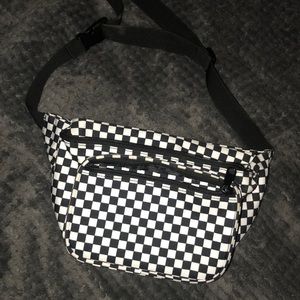 black and white checkered fanny pack